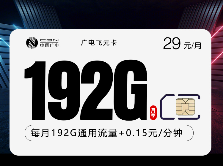 172号卡推荐:广电飞元卡【29元192G】