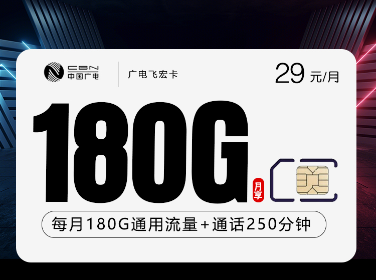 172号卡推荐:广电飞宏卡【29元180G+250分钟仅发江西】